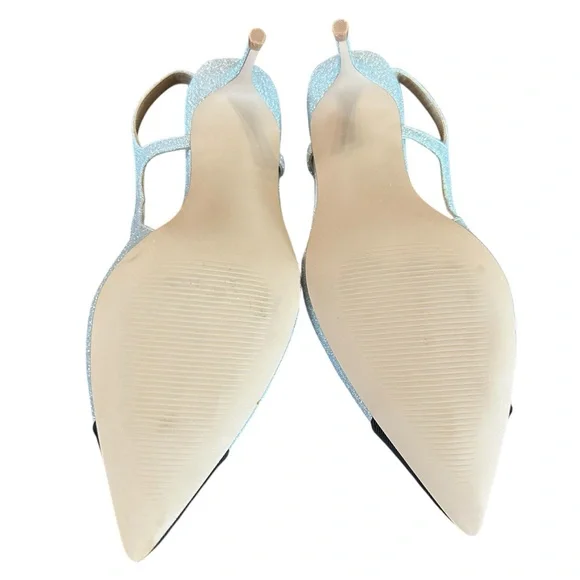 Aqua  Koko Pointed Toe Slingback Pumps Silver Glitter Kitten Heel NEW 8 - Picture 9 of 10